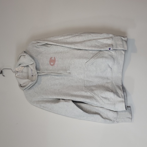 CHAMPION Oatmeal with Pink Cotton Blend Fleece Lined Scuba Hoodie - Picture 4 of 11